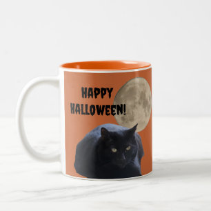 Taza Bicolor Gato negro de la luna llena de Halloween
