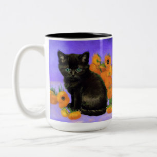 Taza Bicolor Gato negro de Van Gogh con girasoles