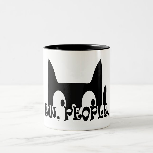 Taza Bicolor Gato negro divertido para los ojos (Centro)