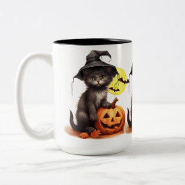 Taza Bicolor Gato Negro En Un Jack