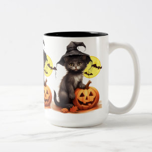 Taza Bicolor Gato Negro En Un Jack