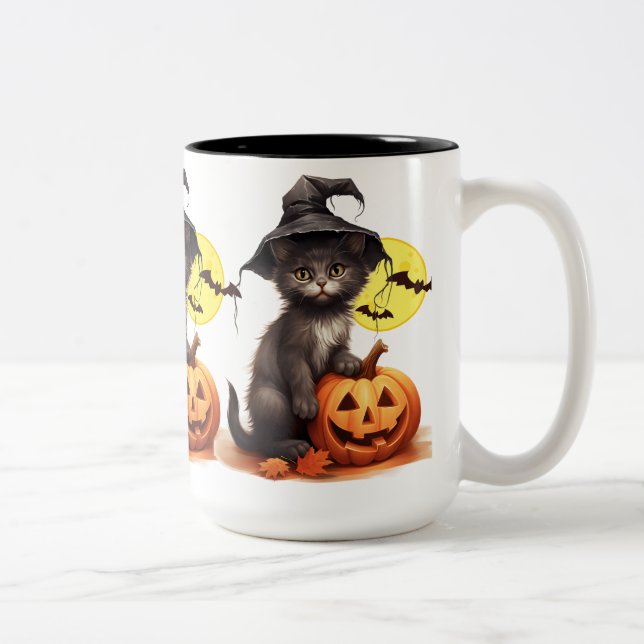 Taza Bicolor Gato Negro En Un Jack (Derecha)