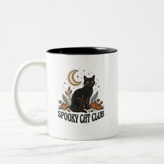 Taza Bicolor Gato Negro Espeluznante Vintage 70s Otoño Hallowee