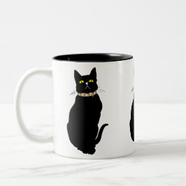Taza Bicolor Gato negro, ilustracion animal