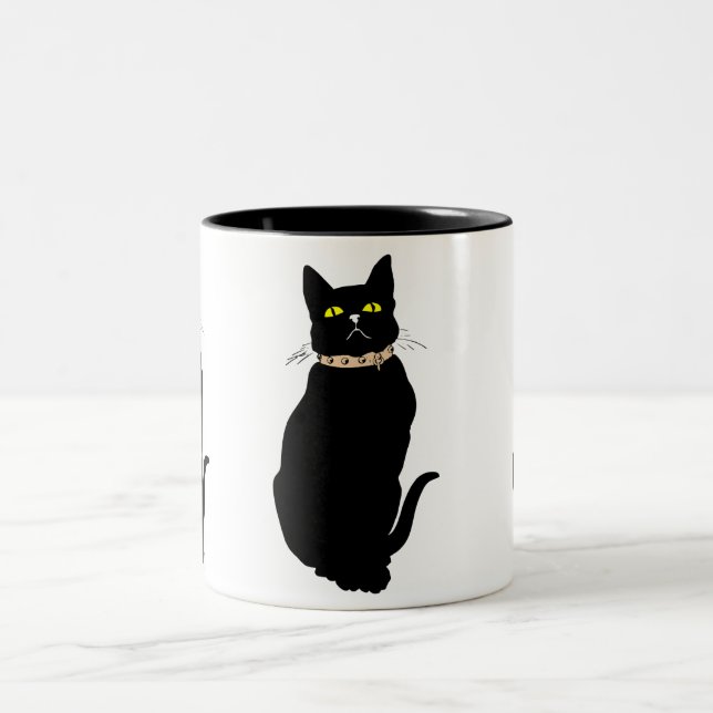 Taza Bicolor Gato negro, ilustracion animal (Centro)