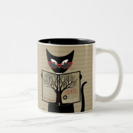 Taza Bicolor Gato negro lee para matar un libro de burkingbird