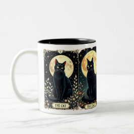 Taza Bicolor Gato negro Mug Tarot Café Cup Gato Tema de regalo 