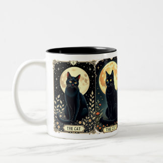 Taza Bicolor Gato negro Mug Tarot Café Cup Gato Tema de regalo