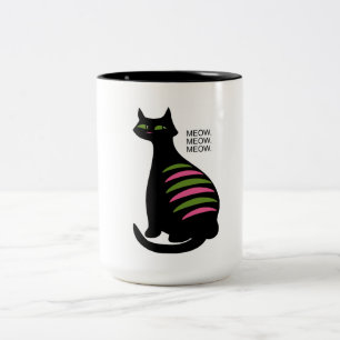 Taza Bicolor Gato negro retro de medio siglo