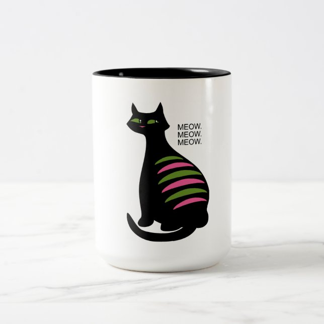 Taza Bicolor Gato negro retro de medio siglo (Centro)
