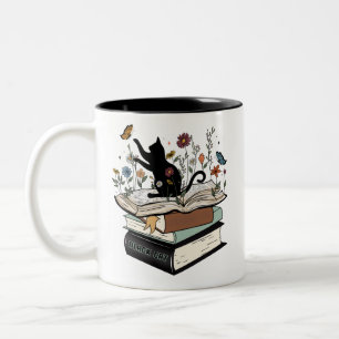 Taza Bicolor Gato negro sobre gato gracioso del libro