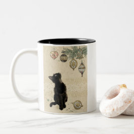 Taza Bicolor Gato Negro Vintage Mirando Los Ornamentos