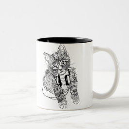 Taza Bicolor Gato negro y blanco divertido en el ilustracion de