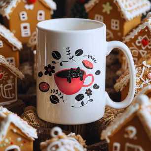 Taza Bicolor Gato negro y café negro