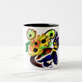 Taza Bicolor Gato Negro y Girasoles