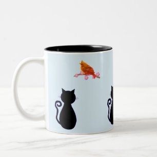Taza Bicolor Gato negro y pájaro rojo