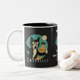 Taza Bicolor Gato OVNI Alien Paranormal divertido selfie