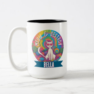 Taza Bicolor Gato Personalizado Meow & Destroy Psicodélico 