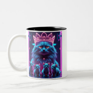 Taza Bicolor Gato Rey Neon & Gatitos Lindos Arte Pop Neon Vib