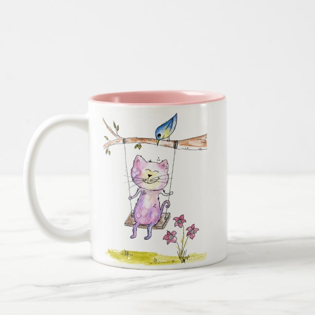 Taza Bicolor Gato rosa caprichoso y caprichoso (Izquierda)