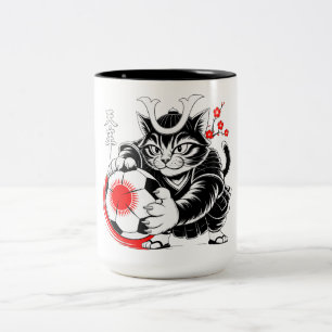 Taza Bicolor Gato Samurái Adorable Regalo de Fútbol para Fans d