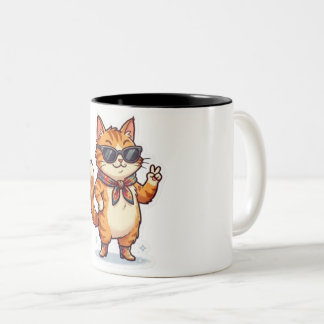Taza Bicolor Gato Sassy con Gafas de Sol y Bufanda