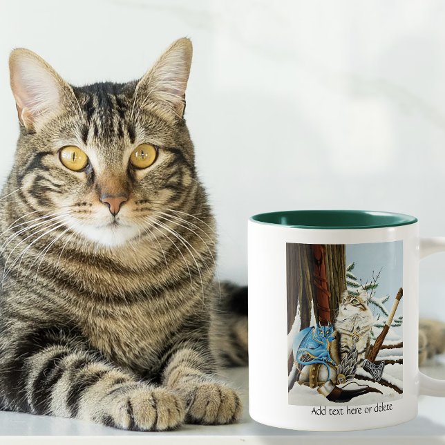 Taza Bicolor Gato Vikingo Azul Dragón Fantasía  (Subido por el creador)