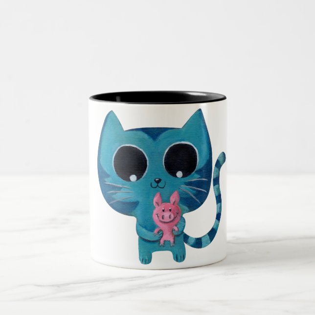 Taza Bicolor Gato y cerdo lindos del gatito (Centro)