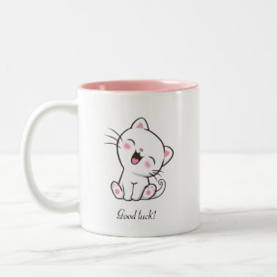 Taza Bicolor Gato y corazón gatito en blanco
