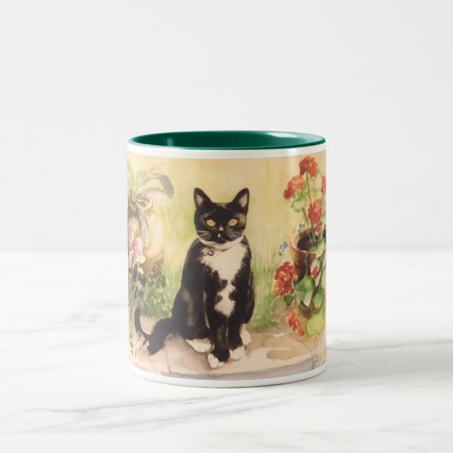 Taza Bicolor gato y geranios (Centro)