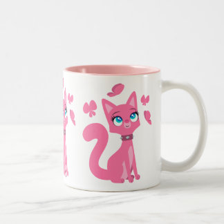 Taza Bicolor Gato y mariposas Personalizado rosado