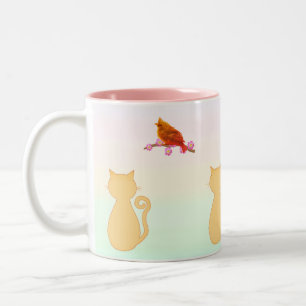 Taza Bicolor Gato y pájaro rojo