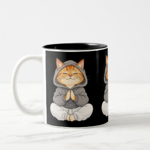 Taza Bicolor Gato Zen con Capucha – Gato de Dibujos Animados Li