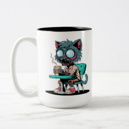 Taza Bicolor Gato Zombi Amante del Café