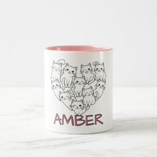 Taza Bicolor Gatos Adorables en Forma de Corazón