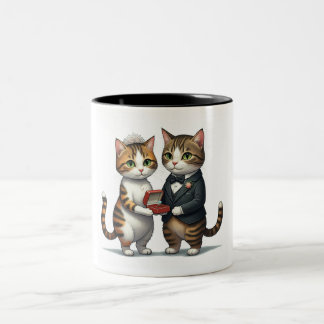 Taza Bicolor Gatos Adorables recién casados