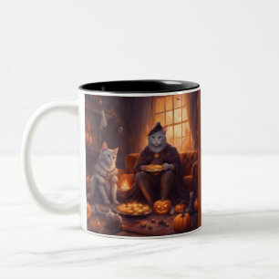 Taza Bicolor Gatos antropomórficos en la noche de Halloween