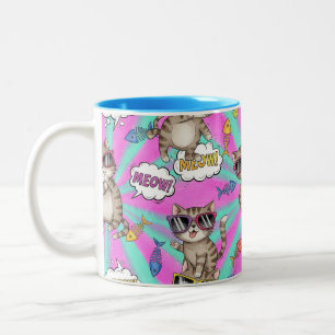 Taza Bicolor Gatos con gafas, Pop Art, por Natasha Us  