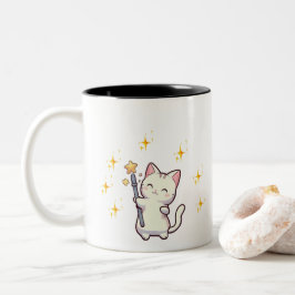 Taza Bicolor Gatos Cutos sosteniendo las estrellas de la varita