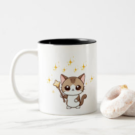 Taza Bicolor Gatos Cutos sosteniendo las estrellas de la varita