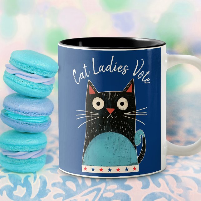 Taza Bicolor Gatos Damas Votan Guión Rústico Feminista Audaz (Subido por el creador)