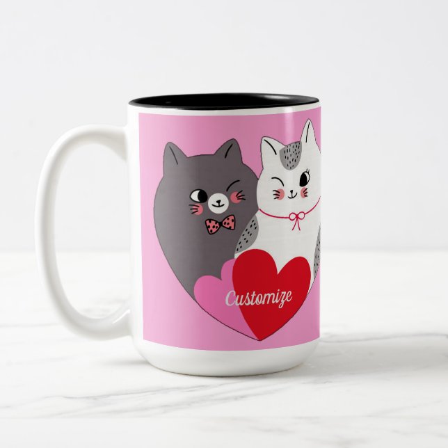 Taza Bicolor Gatos de amor personalizados rosados (Izquierda)