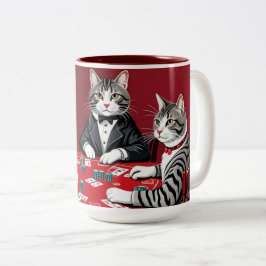 Taza Bicolor Gatos de mesa jugando al póquer