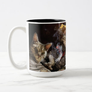 Taza Bicolor Gatos jugando al póquer