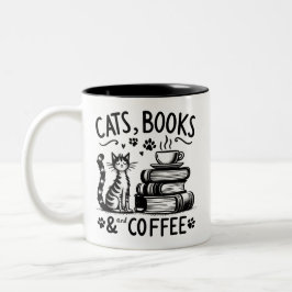 Taza Bicolor Gatos, libros y café