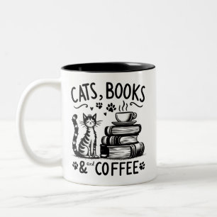 Taza Bicolor Gatos, libros y café