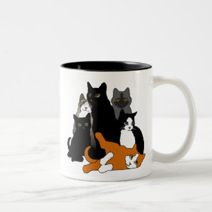 Taza Bicolor Gatos "n" blancos "n" grises y Naranjas negros