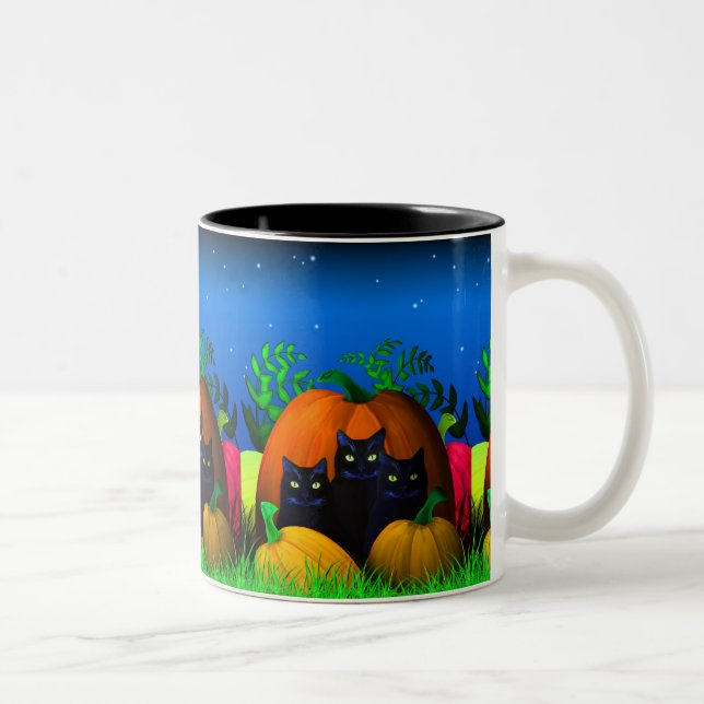 Taza Bicolor Gatos negros de Halloween con calabazas (Derecha)