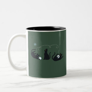 Taza Bicolor Gatos Negros Invierno Navidad Cute Invierno 