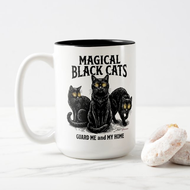 Taza Bicolor Gatos Negros Mágicos (Con donut)